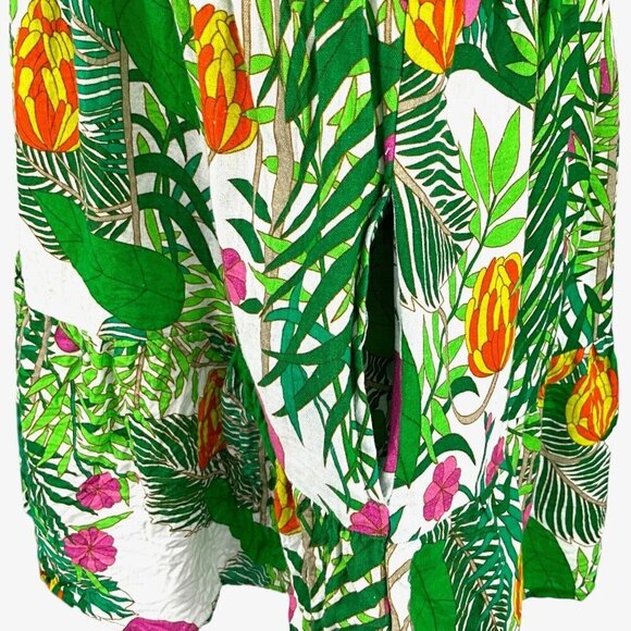 La Plage Alison Short Sleeve Dress Size XS Green Banana Jungle 100% Cotton - Picture 4 of 12